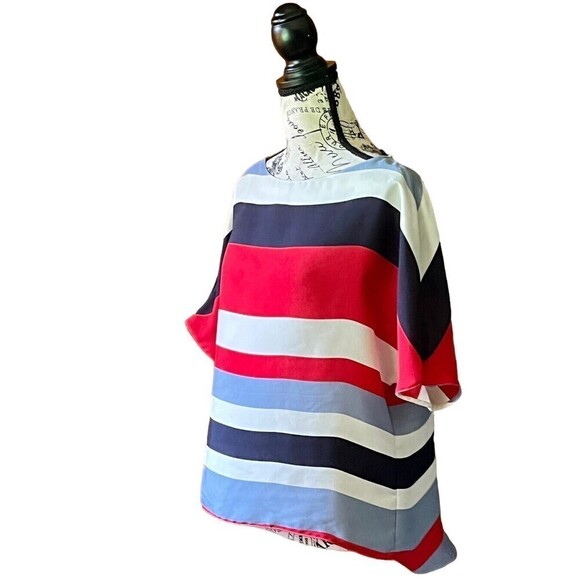 Zara Womens Red Blue Striped Boxy Oversized Pullover Cropped Sheer Blouse S - Picture 2 of 7